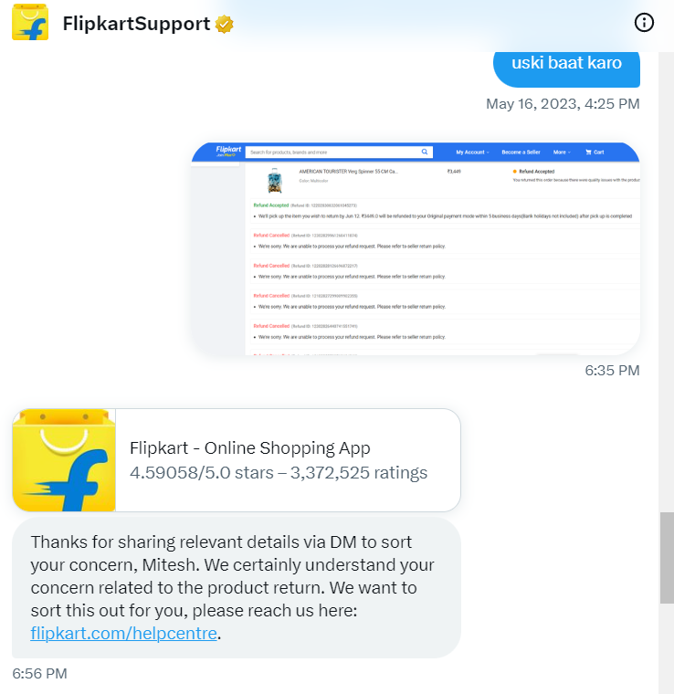 imeetspatel's tweet photo. @flipkartsupport Ye Dm ke bahane kya chutiya banane baithe ho... Dm me ap flipkart ka help center ka link de rahe ho. Sahi me Flipkart jesi company se esi expectation nahi thi. Day by day worst hota jaa raha hai. https://t.co/5SqDuG7avK