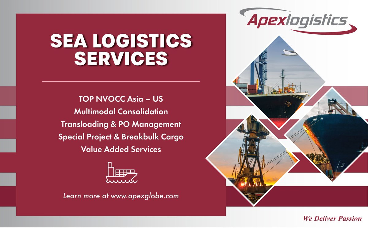 Embark on a seamless voyage with Apex #SeaFreight Logistics services! 🌊🚢 

Our team of #logistics experts will ensure smooth sailing and efficient #shipping solutions, delivering your cargo to destinations worldwide. 

#FreightForwarding #SupplyChainSolutions