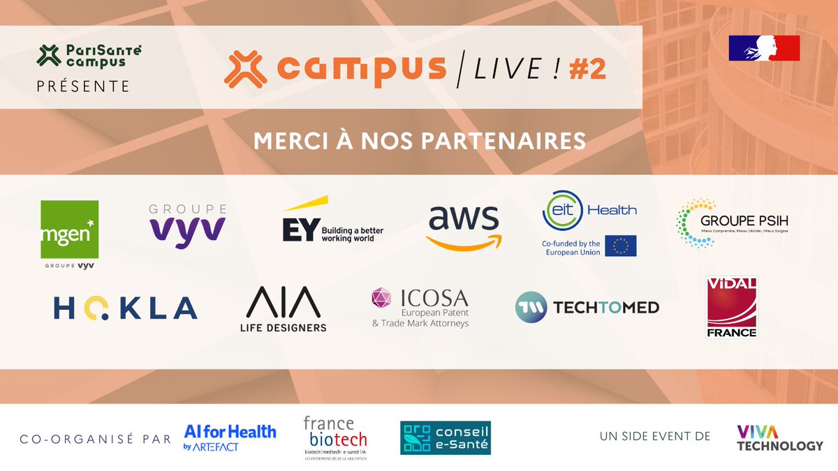 PariSanté Campus (@parisantecampus) on Twitter photo 📍#CampusLive c'est mardi !
Merci à nos partenaires pour cette seconde édition 🚀
Vous-souhaitez participer ?
Il est encore temps pour réserver votre pass 👉live.parisantecampus.fr/content/regist……
Un événement co-organisé par <a href="/aiforhealthfr/">AI for Health #aiforhealth</a> , <a href="/FranceBiotech/">France Biotech</a> et <a href="/c1esante/">Conseil de la E-santé</a>
<a href="/VivaTech/">Viva Technology</a> 📍#CampusLive c'est mardi !
Merci à nos partenaires pour cette seconde édition 🚀
Vous-souhaitez participer ?
Il est encore temps pour réserver votre pass 👉live.parisantecampus.fr/content/regist……
Un événement co-organisé par <a href="/aiforhealthfr/">AI for Health #aiforhealth</a> , <a href="/FranceBiotech/">France Biotech</a> et <a href="/c1esante/">Conseil de la E-santé</a>
<a href="/VivaTech/">Viva Technology</a>