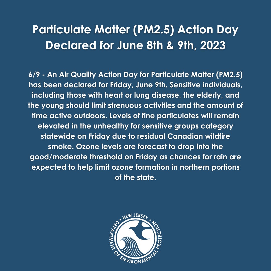 ⚠️The previously issued Air Quality Action Day for Thursday, June 8th is being upgraded to the Unhealthy category statewide. In addition, this alert has been extended to Friday, June 9th at 11:59 pm.