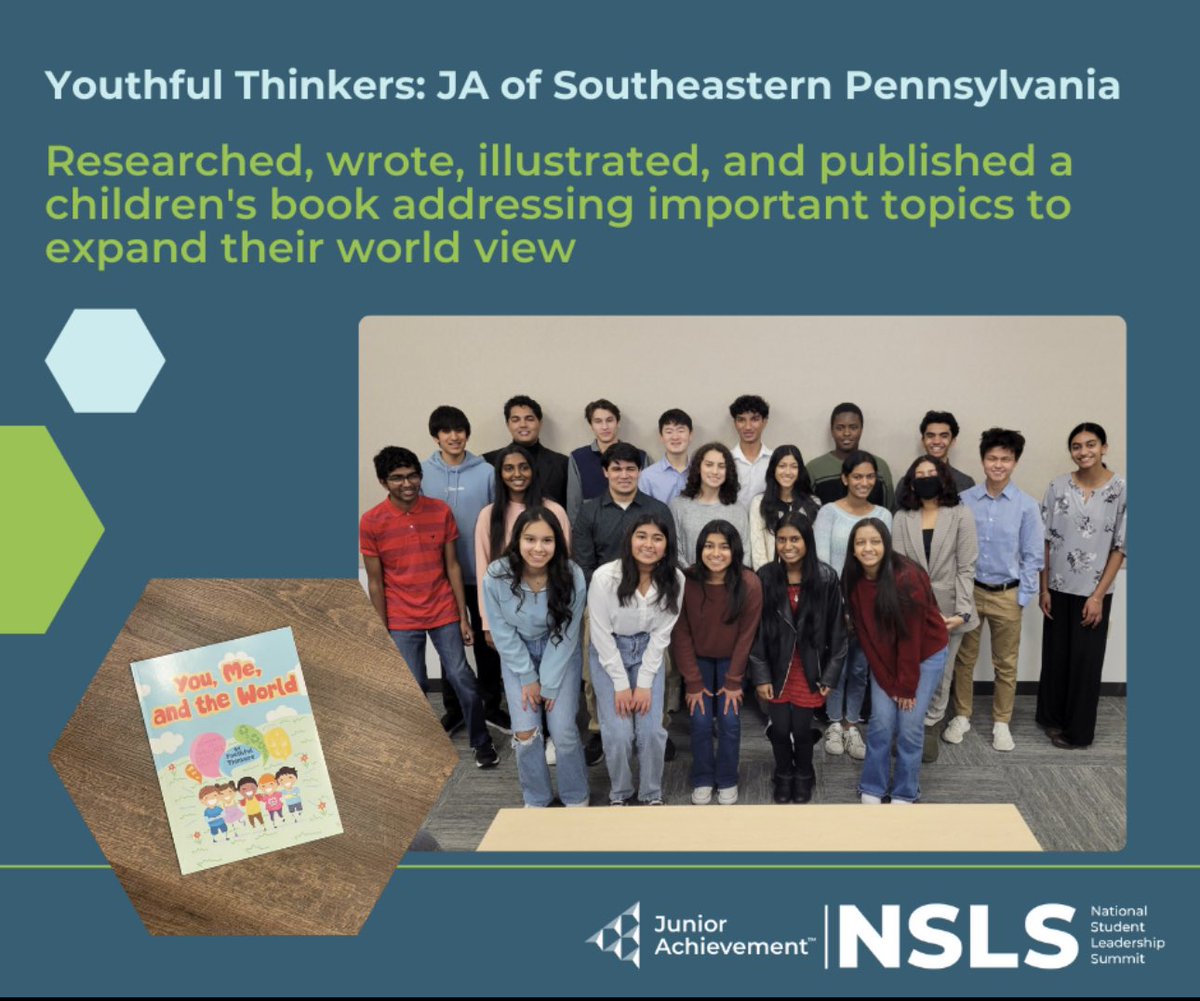 JAStudentSummit's tweet photo. ONLY 3 more days until NSLS!! ππ»ππ»
-
Up next is Youthful Thinkers from JA of Southeastern Pennsylvania! π Congrats to you all for qualifying for the event.
-
Stayed tuned to learn more about the last team tomorrow on all of our pages!
-
#JAStudentSummit23 #JANSLS23 #JAStudents https://t.co/yfQa5NmbUp