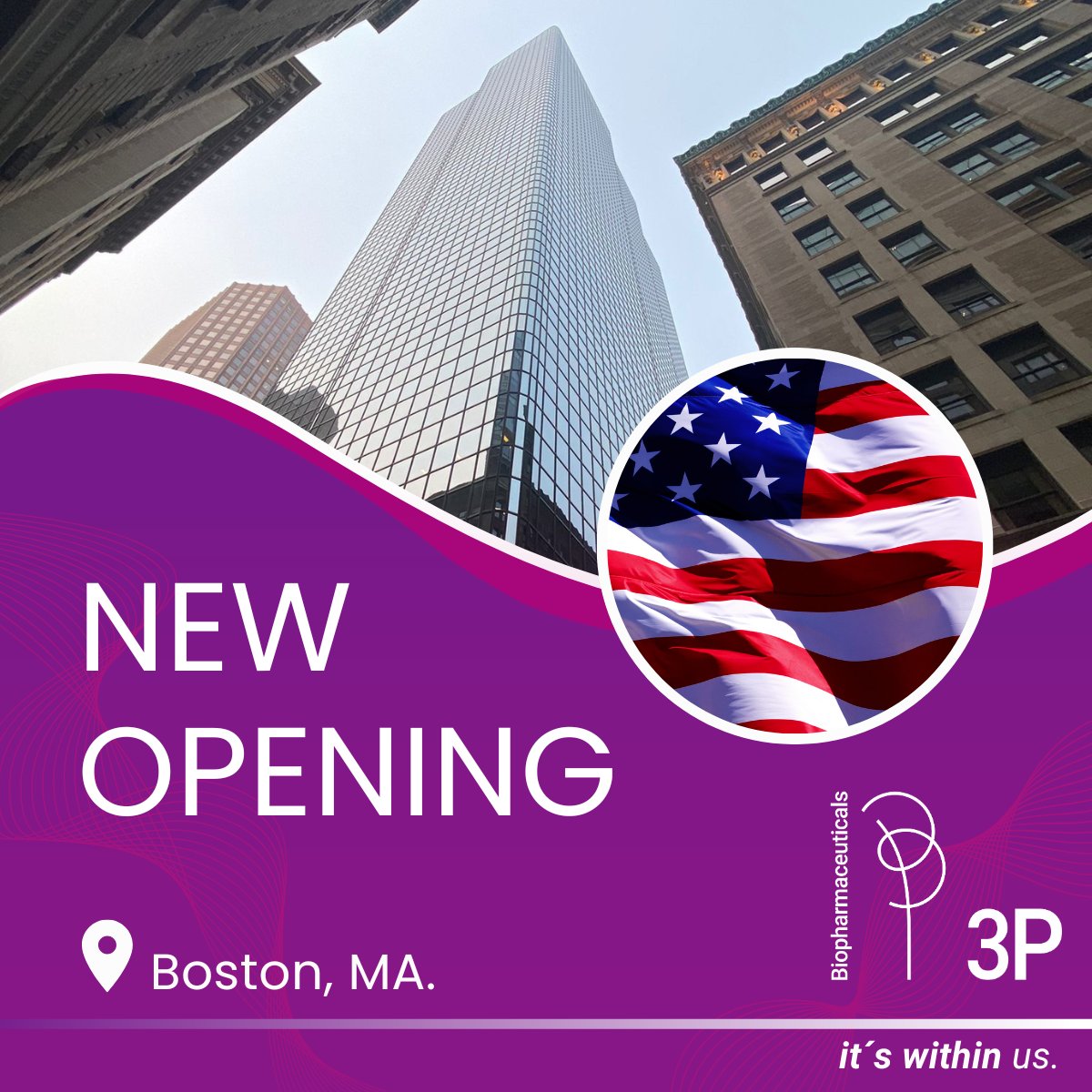 Hello, USA! 👋🏻🇺🇸
3P Biopharmaceuticals lands in Boston, MA.

We never cease in our desire to grow to improve the lives of millions of people.
3P is looking to get closer to its customers and markets.

Our ambition is a journey that has only just begun.

#CDMO