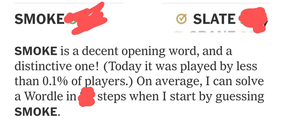 erickuo's tweet image. Surprised SMOKE was such a rare (distinctive!) opening Wordle guess today