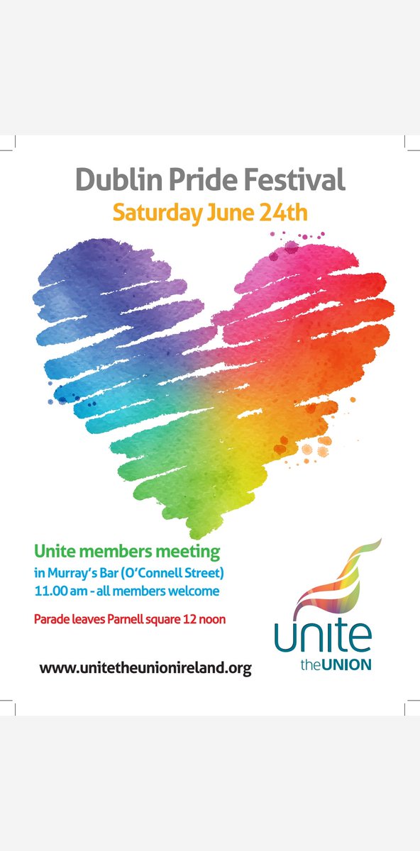 Attending Pride? Come and drop by Murray's bar beforehand to join us or just say hi! #uniteroi #dublin #dublinpride
