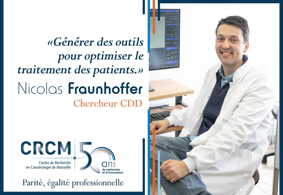 What motivates Nicolas Fraunhoffer to work at CRCM: creating tools to optimize patient care and treatment. #MedicalInnovation #PatientCare #CRCM50 #50portraitsCRCM50 #DiversityInResearch #FightingCancer