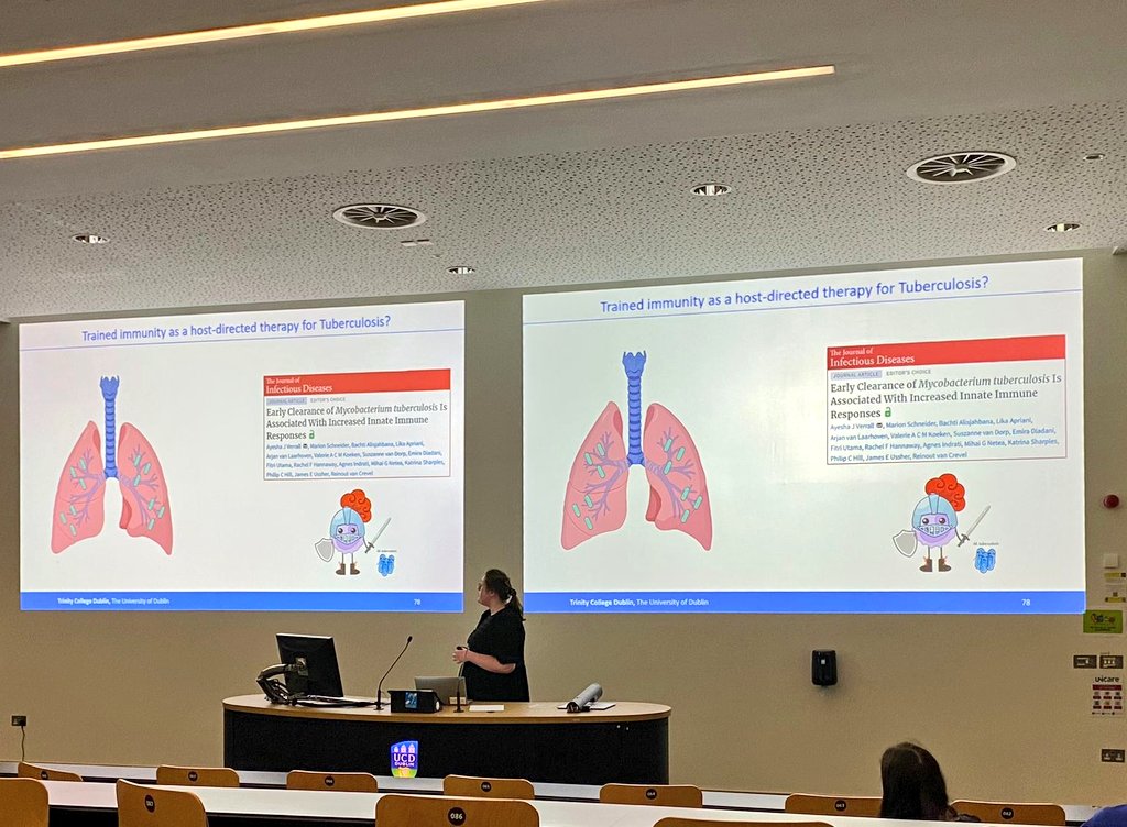 derv_murphy's tweet photo. I was thrilled to get the opportunity to speak at #DAPI2023 last week and share my @hrbireland funded work on how a COVID-19 vaccine can enhance monocyte responses to M. tuberculosis! A huge thanks to my amazing supervisor Sharee and all the Basdeo/TB lab gang! #LoveIrishResearch https://t.co/S3lDJkfjcn