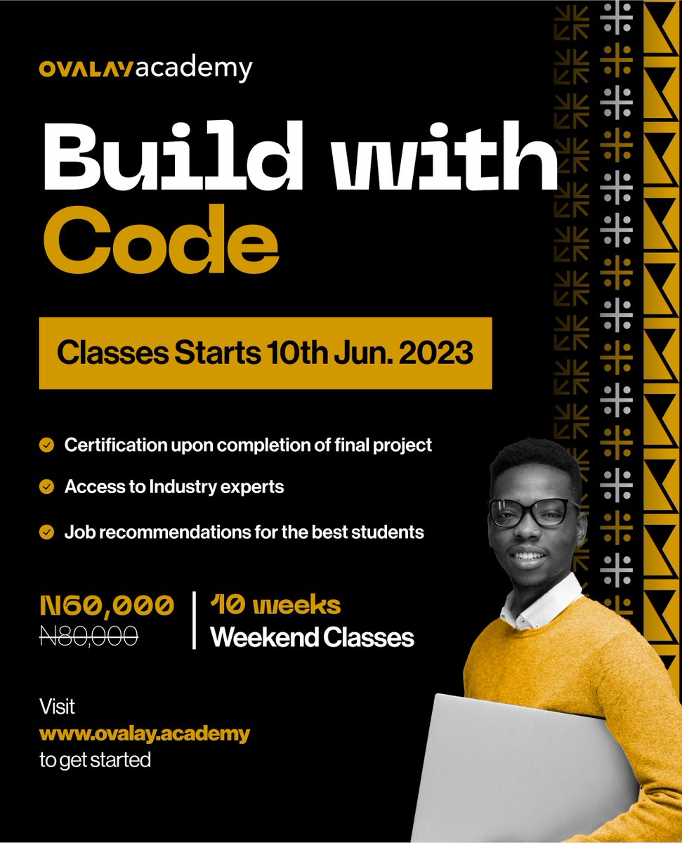 ovalaydigital's tweet image. Announcement📢
Our Webflow and Frontend Development classes start this Saturday.
Visit ovalay.academy to sign up now.
#frontendcourse #webflowcourse
