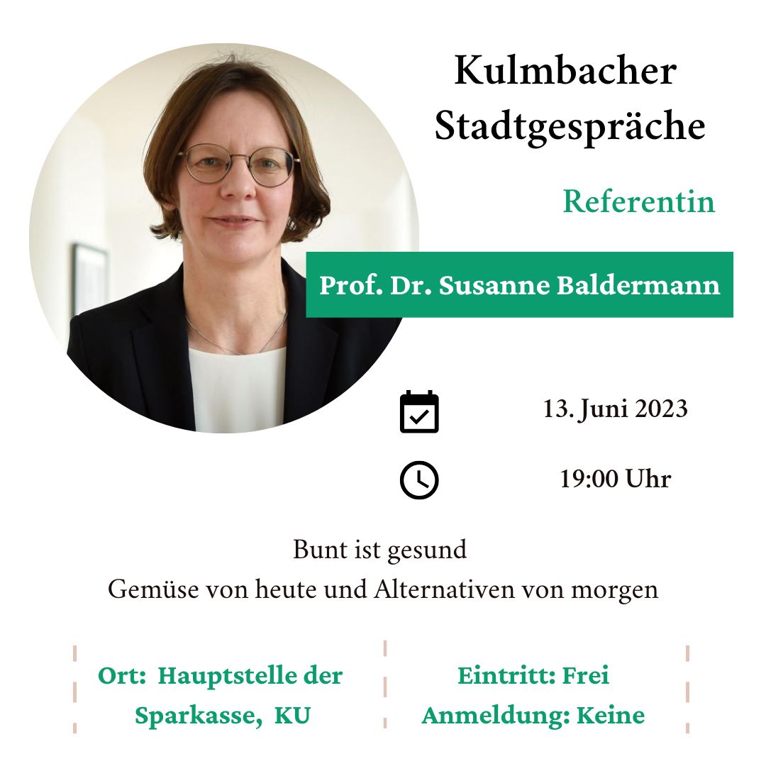 Wir laden Sie herzlich ein zum Vortrag "Bunt ist gesund - Gemüse von heute und Alternativen von morgen" von Prof. Dr. Susanne Baldermann, Professorin für Food Metabolom. ⁠

#cku #unibayreuth #campuskulmbach #ckulife #ubt  #stadtgespräch #healthyeating
⁠