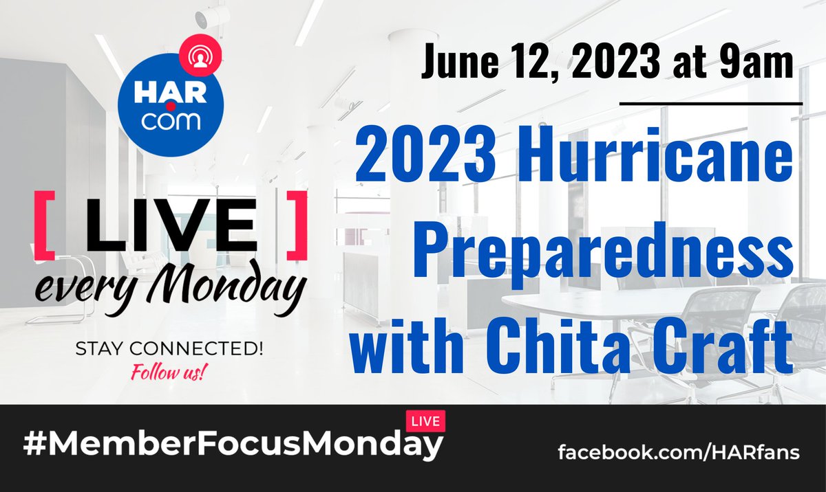 HARMembers's tweet photo. This week, KHOU Meteorologist Chita Craft will share what to expect and how to prepare for the 2023 hurricane season. You won't want to miss it! https://t.co/gLGKzhpuz4 #MemberFocusMonday https://t.co/GsWbojAWIc