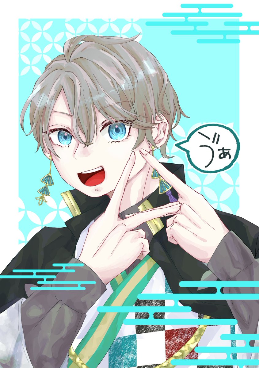 gloves blue eyes solo white gloves blue hair open mouth 1boy  illustration images