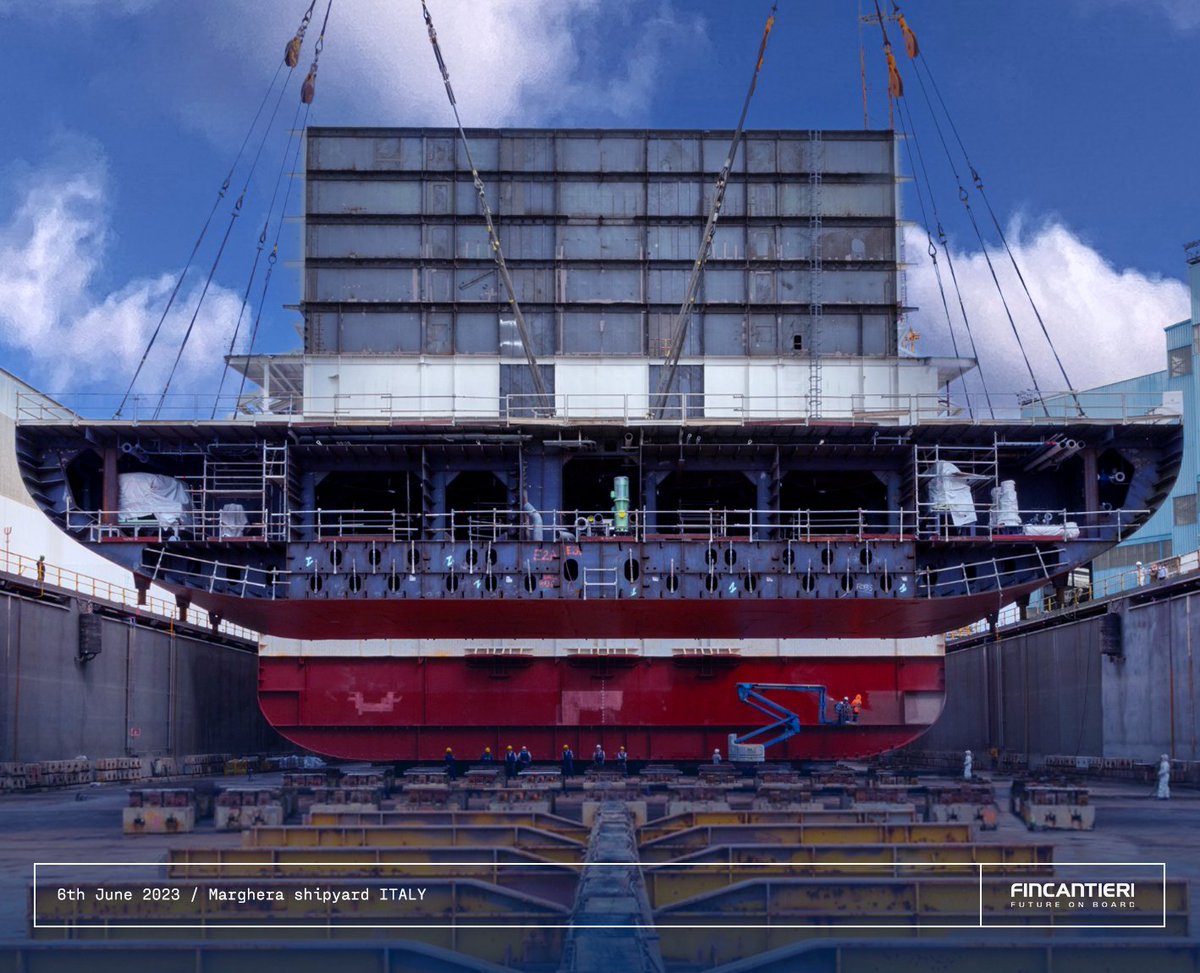 Fincantieri's tweet image. We bring the #FutureOnBoard and we do it… block by block! This week we held the keel laying ceremony of the latest unit of the innovative #PrimaClass for @CruiseNorwegian. She is the third ship in construction for the Owner and the biggest ever built in our shipyard of