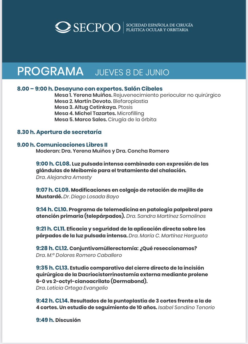 OftalmologiaRYC's tweet photo. El jefe de Sección de Oculoplastia y Vicepresidente de la SECPOO, el Dr. Marco Sales da comienzo a las presentaciones del segundo día del XXXII Congreso SECPOO en Tenerife con el “desayuno con expertos” hablandonos sobre “Cirugía de la órbita”.
#secpoo #ryc #oculoplastia https://t.co/SXCnOfkCwx