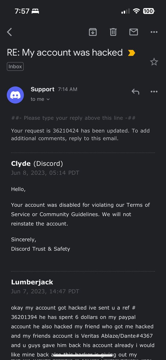 DirtyPenguin619's tweet photo. @discord my friends account was hacked, and you've banned his account. Please help him restore his account. The real owner did not violate the TOS, the person that took over his account did.
#FixThisPlease https://t.co/QPizmK43lI