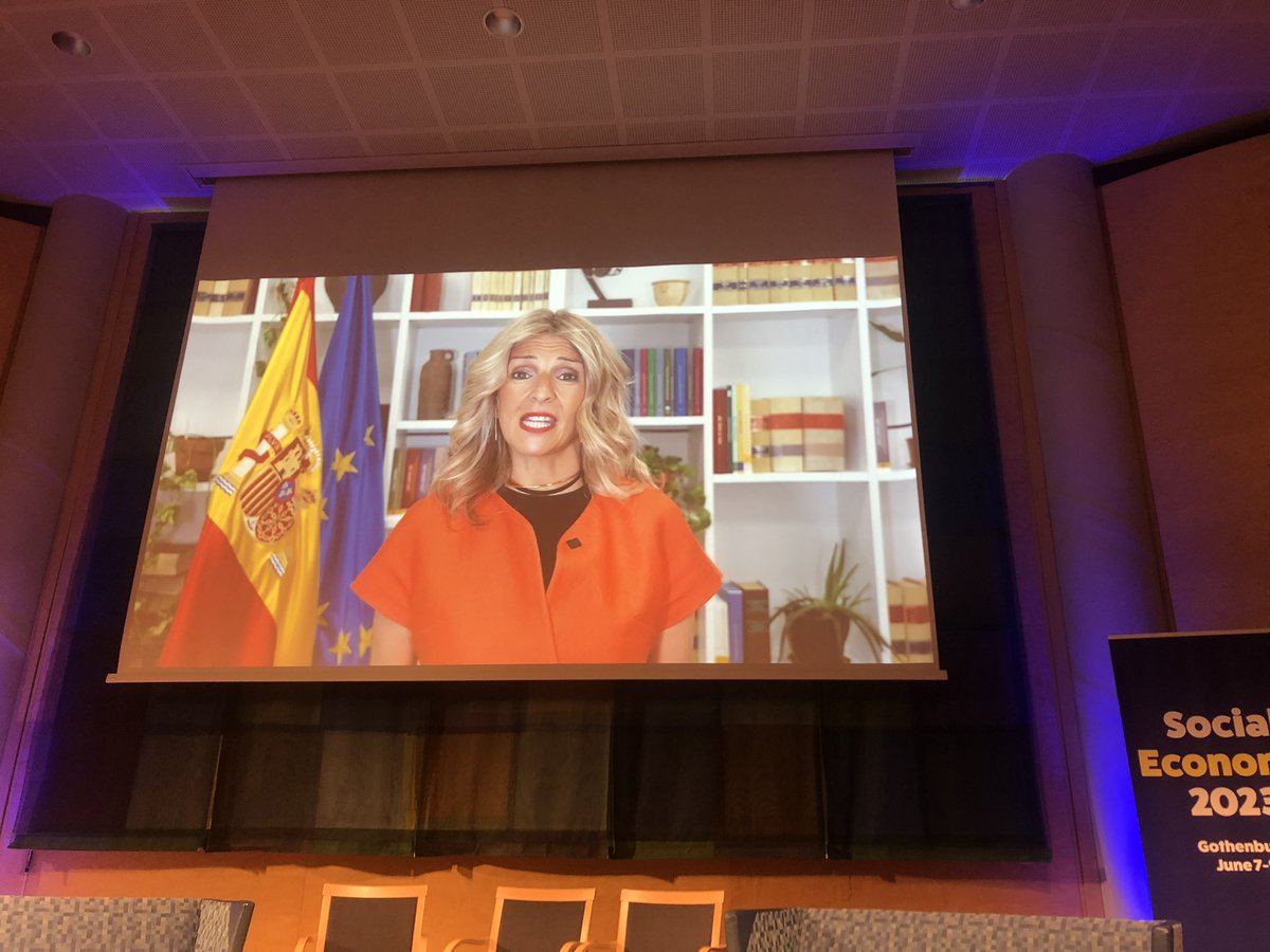 CIRIEC_Esp's tweet image. La vicepresidenta del Gobierno y ministra @empleogob @Yolanda_Diaz_ participa por vídeo en la Conferencia 🇪🇺 de #EconomíaSocial, que se celebra en #Goteborg
Apunta que la aplicación del Plan de Acción Europeo de #ESS es una prioridad de la próxima Presidencia española de la UE