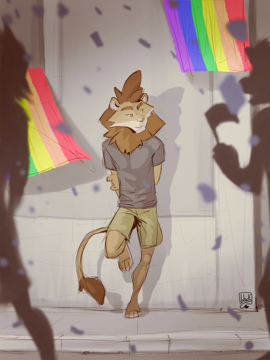 Lion21Black's tweet photo. There's something melancholy and sad, he's happy to see people proud and determined to celebrate, but he continues to stand on the sidelines. He will be able to find a place in the world.
🏳️‍🌈Happy Pride Month to you all🏳️‍🌈 https://t.co/7KwDZbVmsj
