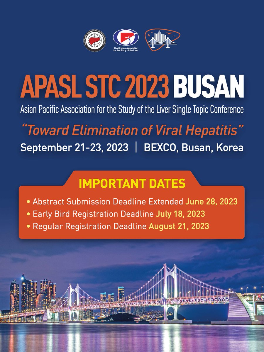 APASL STC 2023 Busan will be held! on September 21-23, 2023 at Busan, South Korea Abstract Submission Deadline Extended June 28, 2023! Early Bird Registration Deadline July 18, 2023 Please check the latest information at below! apaslstc2023busan.org/index.php
