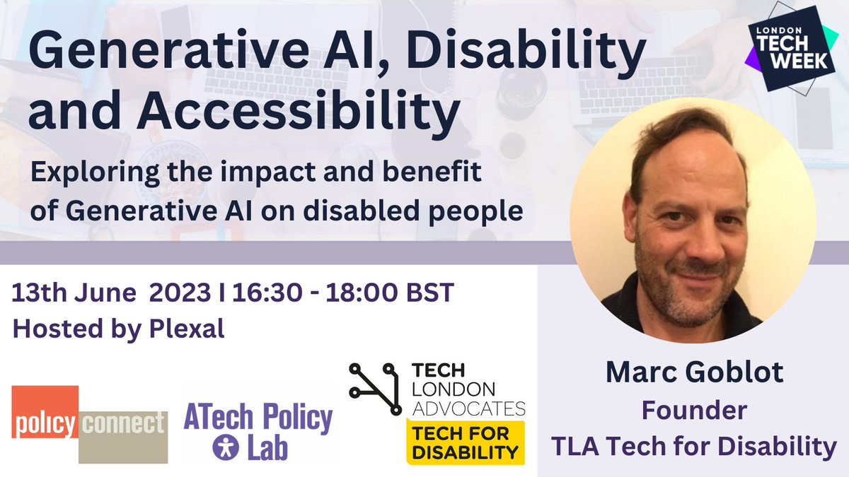 Are you interested in the intersection of AI &amp; accessibility? Don't miss the roundtable discussion with @marcgoblot &amp; guests on Generative AI's impact on disabled people. Let's shape a future where technology is inclusive. tinyurl.com/2nb9jhfk #LTW2023