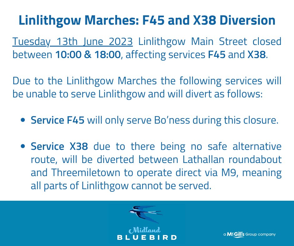 Linlithgow Marches: F45 and X38 Diversion