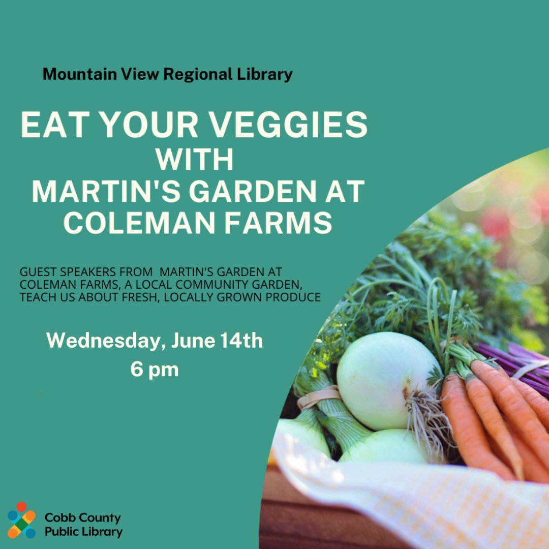 cobblibrary's tweet photo. Learn about sustainable gardening techniques & some of the best ways to provide your family w fresh, local produce with guest speakers from Martin’s Garden at Coleman Farms, a local community garden. Register at https://t.co/9lRZeD9rKj
.
#MountainViewLibrary | Wed, June 14 | 6 pm https://t.co/rvFqICca2A