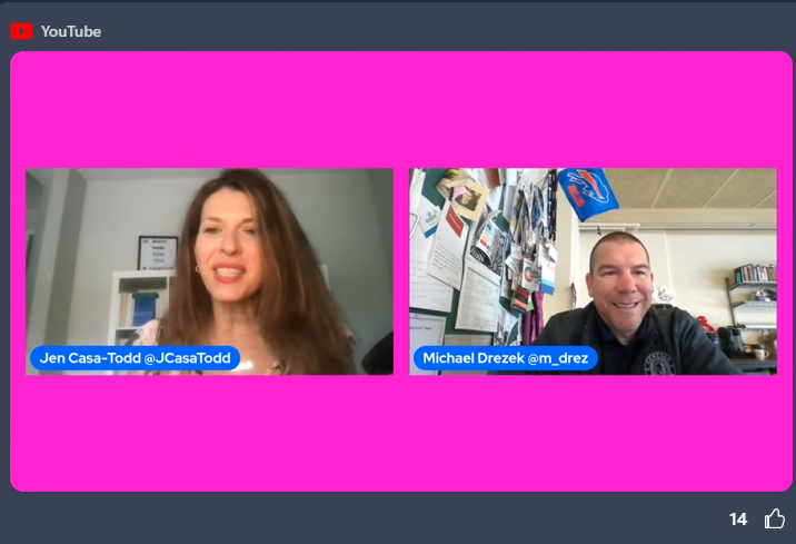 JNFreeman18's tweet photo. It was awesome to see a familiar face presenting during #WakeletCommunityWeek Thanks for inspiring me to think how I can empower students in the digital world @m_drez &amp; @JCasaTodd ! And thanks to @wakelet for giving them the platform to share their thoughts! https://t.co/KQIqW1RIoO