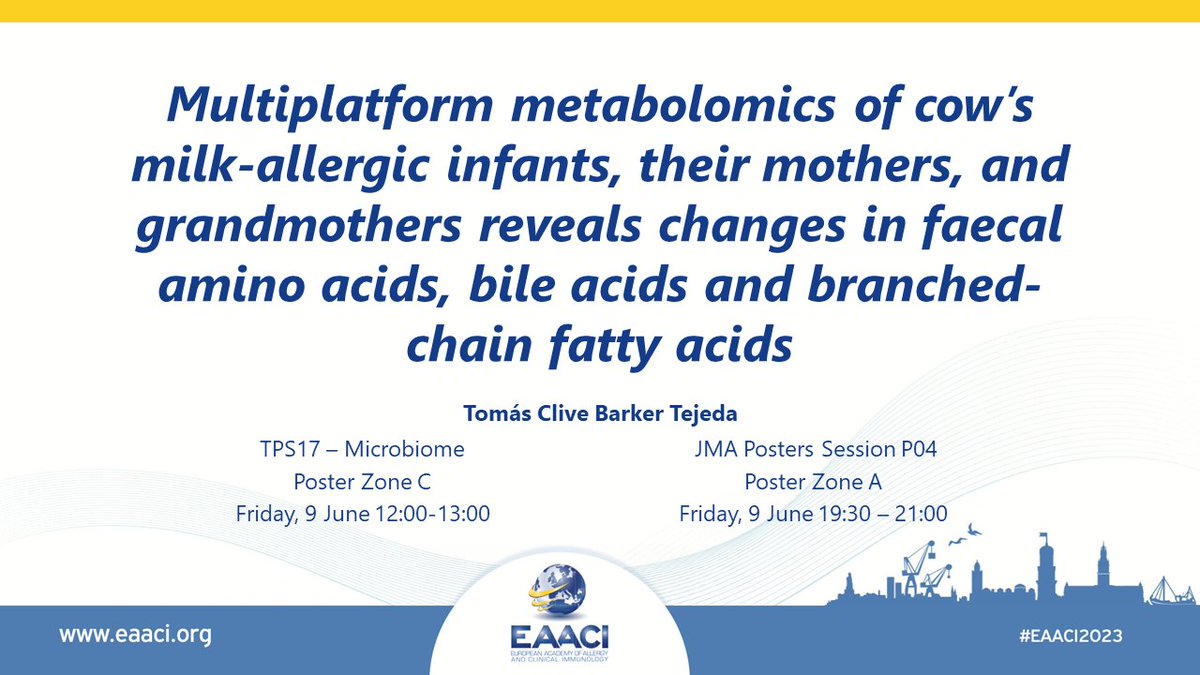 On Friday, @TCBarkerTejeda will present his work on the interaction of #microbiota and cow’s milk #allergy studied by #metabolomics. He’ll also present these results at the @EAACI_JM session!