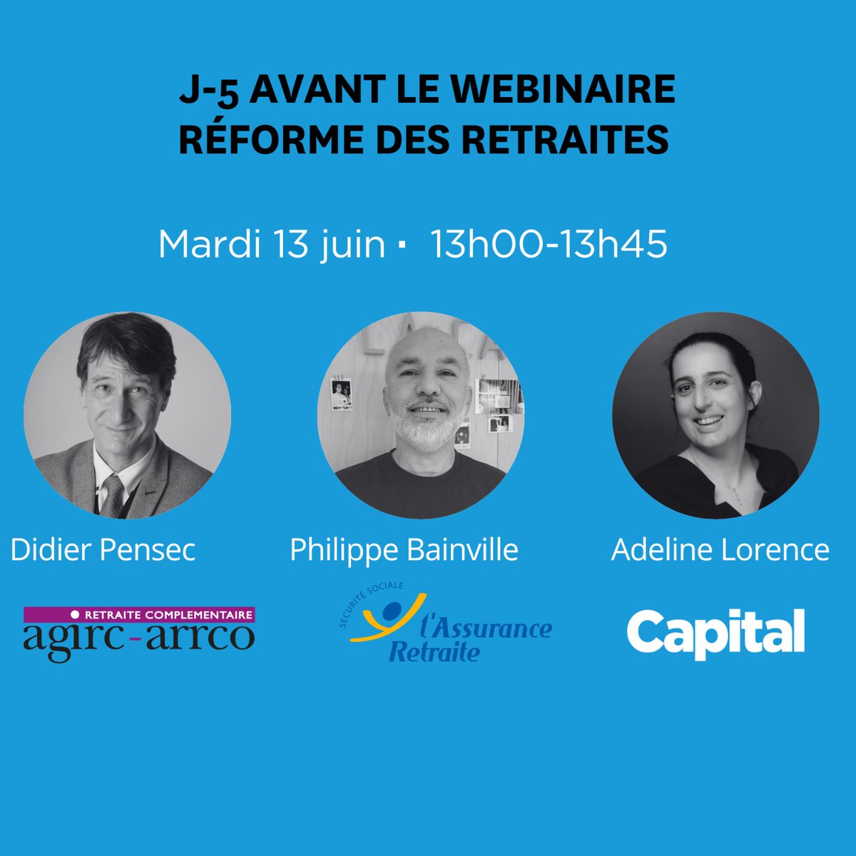 J-5 avant votre webinaire autour de vos questions sur la #réformedesretraites ! Il est encore possible de s'inscrire gratuitement avant le 13 juin à 13 heures

<a href="/Lorence_A/">Adeline Lorence</a>, Didier Pensec <a href="/agircArrco/">Agirc-Arrco</a> et Philippe Bainville <a href="/Cnav_actu/">cnav_actu</a> vous répondront en direct evenements.management.fr/webinaire-capi…
