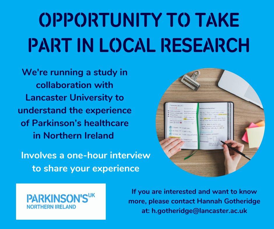 👇this is a great chance to take part in research relating directly to care here in Northern Ireland. If you've been accessing Parkinson's related care for 5+ years then Hannah would love to hear from you #ParkinsonsResearch