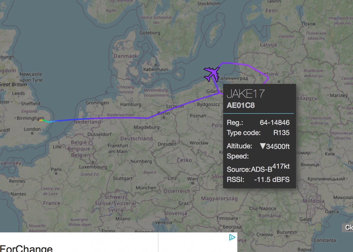 S_Corsto's tweet photo. USAF Boeing RC-135V Rivet Joint giving Kaliningrad a good lap or twelve 

Reg.: 64-14846
Type: R135
Squawk: 6312

#SIGINT
#RussiaUkraineWar https://t.co/Go0g4T0z7D