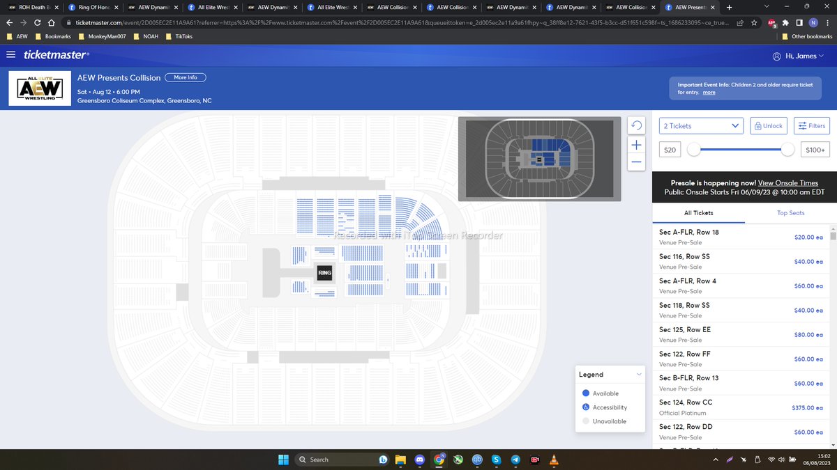 AEW Ticket Map Updates on Twitter "PreSale for Collision in