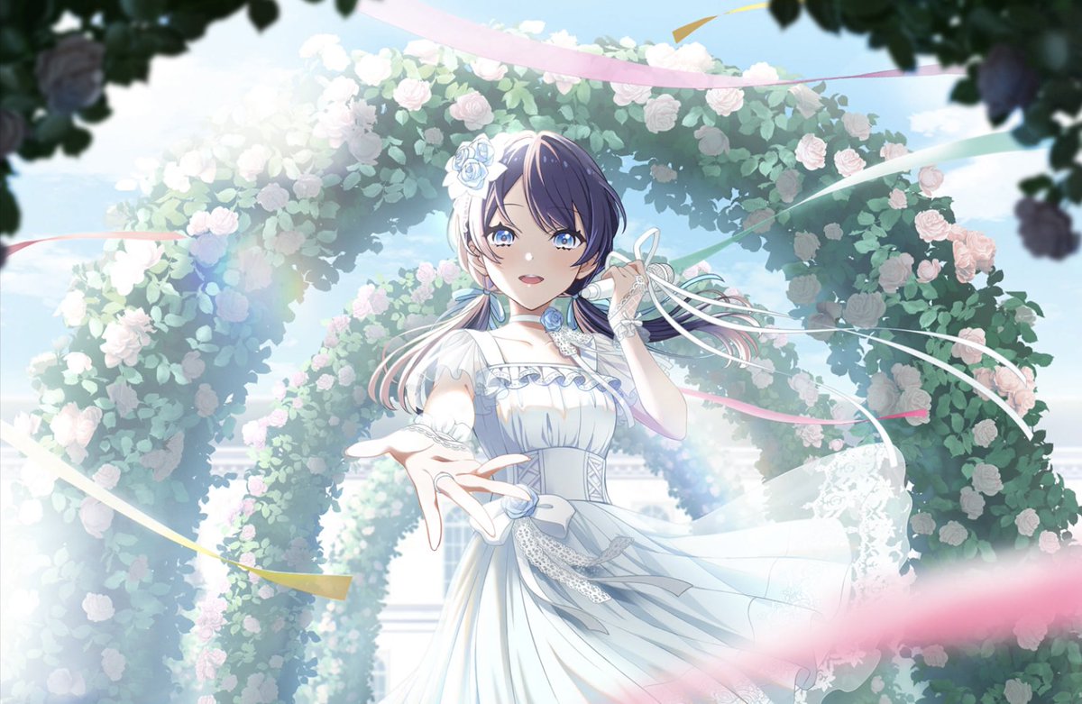 1girl dress white dress solo flower twintails blue eyes  illustration images