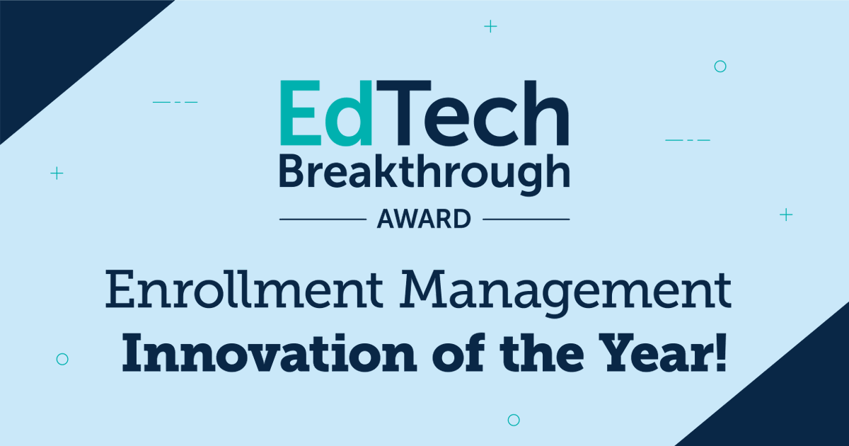 EAB's tweet image. EAB&apos;s Greenlight Match is thrilled to be named “Enrollment Management Innovation of the Year” by @EdTech_Awards. @cgreenlight 
bit.ly/3IZnYaY
#EdTechAwards #EnrollmentManagement #EdTechBreakthrough