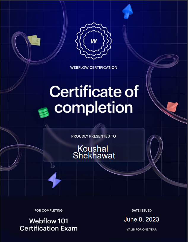 WebflowWhiz's tweet photo. "π Excited to announce that I've earned my Webflow 101 Certificate! Grateful for the knowledge gained and ready to create beautiful and functional websites. @webflow
#webflow #WebflowCertified #UIUXdesigner #WebflowDeveloper https://t.co/uSb5OpWFOc