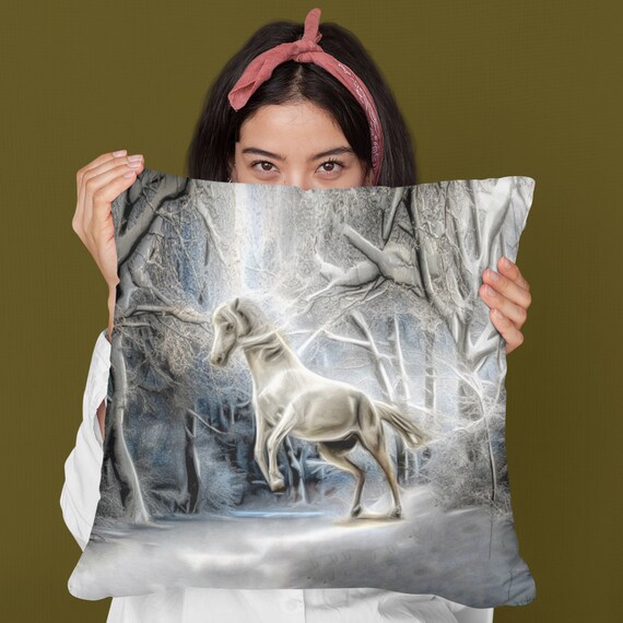 Winter Horse Art Pillow, Soft Winter Horse Print etsy.me/43uItED #housewares #pillow #animalart #wildlifeprint #giftforher <a href="/etsymktgtool/">Etsy Marketing Tools</a>