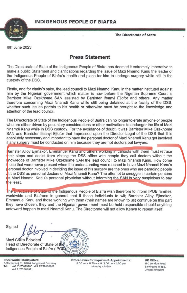 simon_ekpa's tweet photo. BRGIE @BiafraRGIE update 
Let it be on record that the expelled criminals are desperately trying to eliminate MNK by working with the DSS to deny MNK access to his doctors. With this statement, it is evidently clear that they instructed the DSS not allow MNK access to doctors. Let it also be on record that the criminal and Treacherous Ejiofor have not visited MNK since the last court. The criminal after being exposed is running away from visiting MNK.