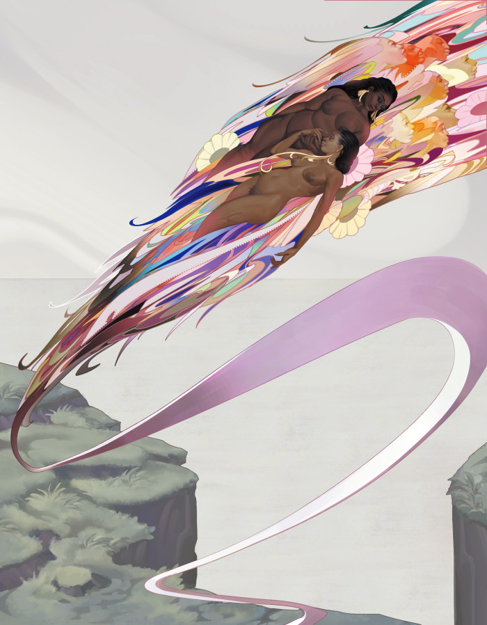 eriartdotnet's tweet image. Here's my painting for @Nova_Mali's Classics But Make It Gay Vol. 3! Inspired by Harry Clarke's illustration for All is Spirit and Part of Me!👭🏾