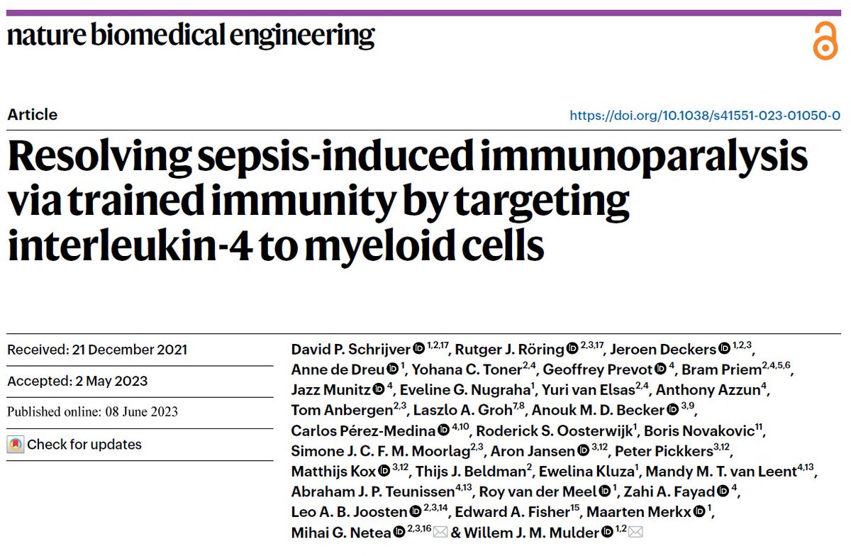 ‼️ Check out our work featuring...
🔥Pro-inflammatory function of IL-4
🔥Kick-ass versatile nanoparticle platform
🔥Translational models of sepsis
A great team effort <a href="/dvds94/">David Schrijver</a> <a href="/WillemNANO/">MulderLab</a> #mihainetea <a href="/rvdmnanomeds/">Roy van der Meel</a> <a href="/radboudumc_weet/">Radboudumc wetenschap</a> @TUeindhoven 
Read it at: rdcu.be/dd4ua