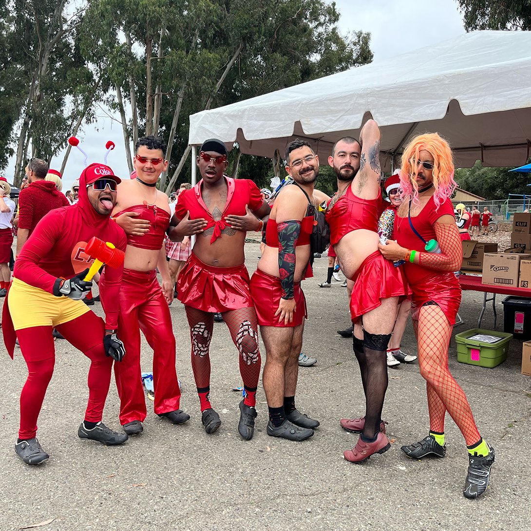 AIDSLifeCycle's tweet photo. Turning looks and turning wheels! 💋💃
#reddressday https://t.co/YOSsNQy6l9