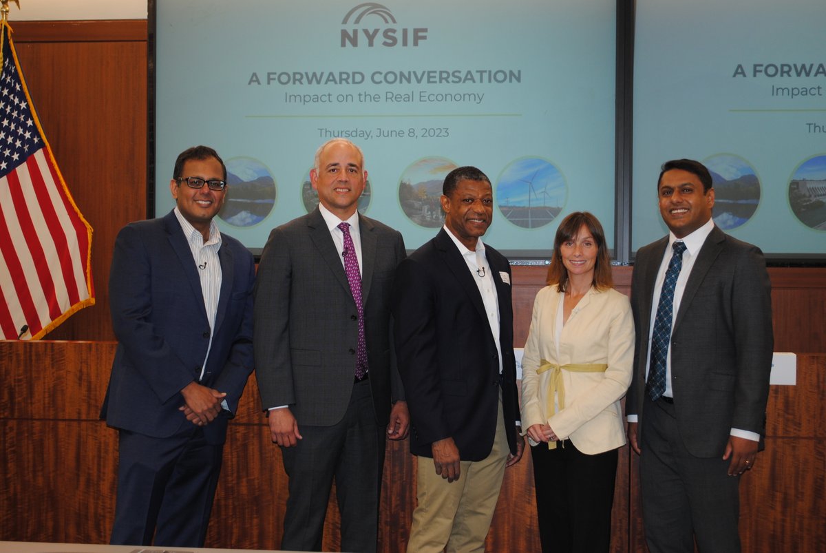 #NYSIF hosted a #Climate #ESG panel today on Impact on the Real Economy.  Panelists included Jose Minaya, CEO,<a href="/NuveenInv/">Nuveen, a TIAA company</a>, Roy Swan, Head, Mission Investing, <a href="/FordFoundation/">Ford Foundation</a>, Sarah Gelfand, MD, <a href="/Tdnle/">Haifa</a> #Bluemark, &amp; NYSIF CEO <a href="/GauravVasisht/">Gaurav Vasisht</a> with <a href="/RajithSebastian/">Rajith</a> #Sustainability