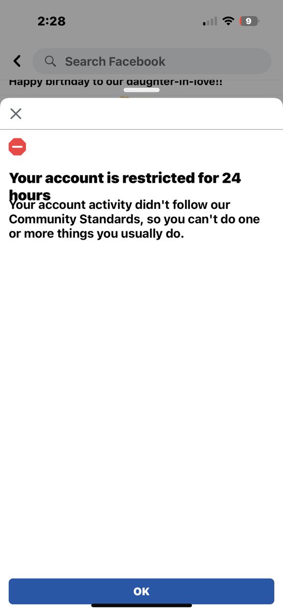 @Meta is so stupid. They are restricting my account ON MY BIRTHDAY because apparently liking all of my the birthday posts on my profile from my friends goes against their community standards. #complyordie #thoughtpolice #communitystandards #facebook