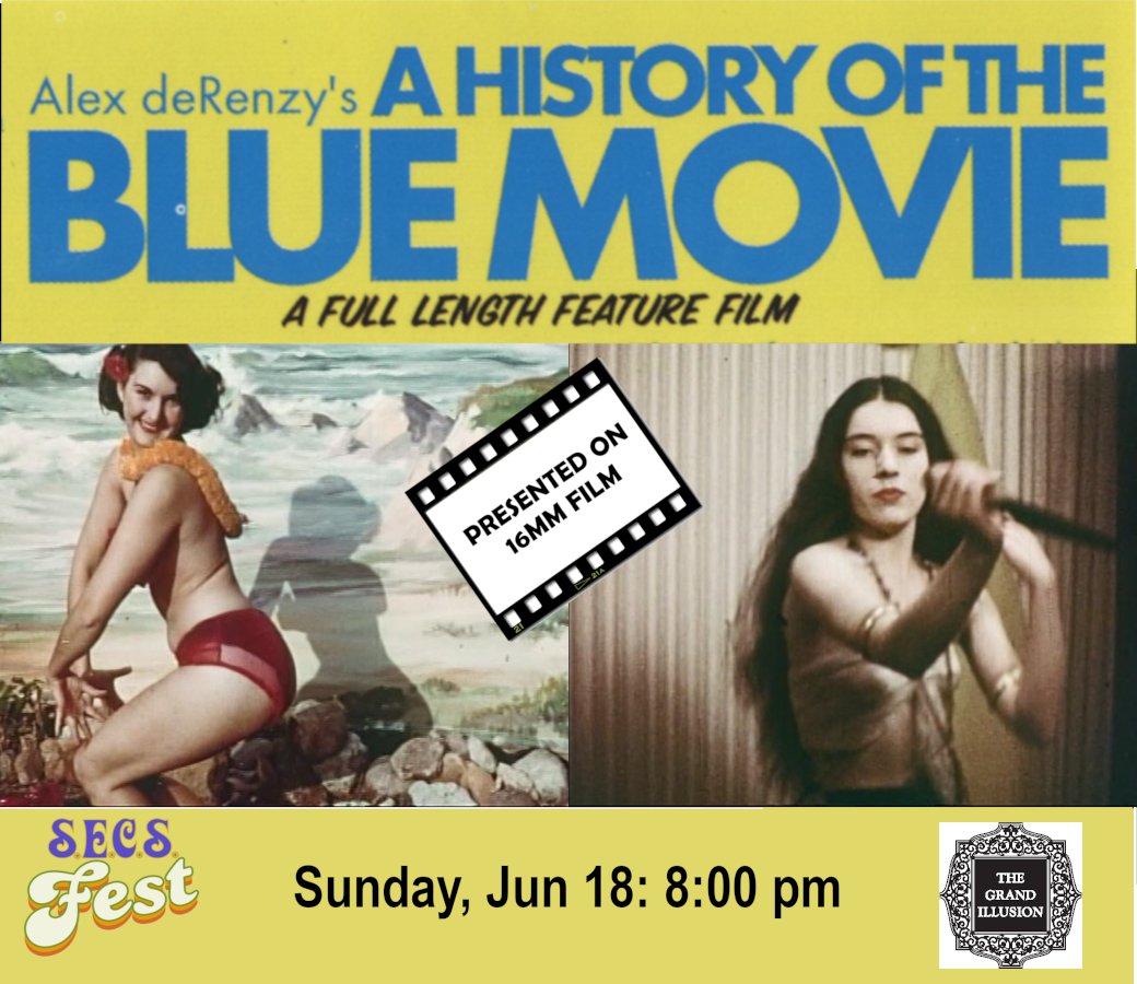 secsfest's tweet photo. Explore the early days of pornography with A HISTORY OF THE BLUE MOVIE on Sunday, June 18 at the @gicinema. Watch it on 16mm celluloid. #stagFilms #vintagePorn https://t.co/T1cen7wHdM https://t.co/7ETch8e3Cl