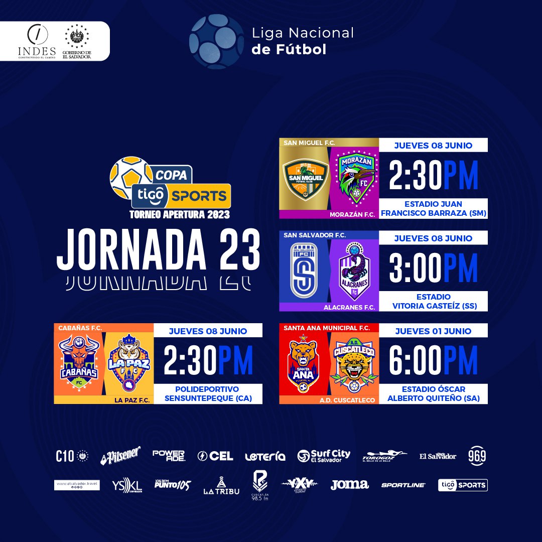¡CONTINUAMOS CON LA JORNADA 23! 😍⚽

Seguimos con las emociones que nos genera la #LigaNacionalDeFútbol.

Por ello, te presentamos la cartelera para este día. 😎

#CopaTigoSports #SomoslaLigaNacionalDeFútbol #TorneoApertura2023