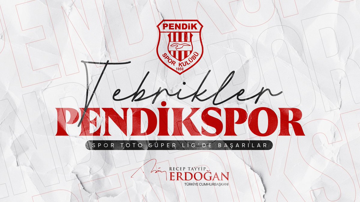 Spor Toto Süper Lig’e yükselen Pendikspor’u, taraftarını ve tüm Pendikli vatandaşlarımızı tebrik ediyor, yeni sezonda mücadele edecek tüm takımlarımıza şimdiden başarılar diliyorum.