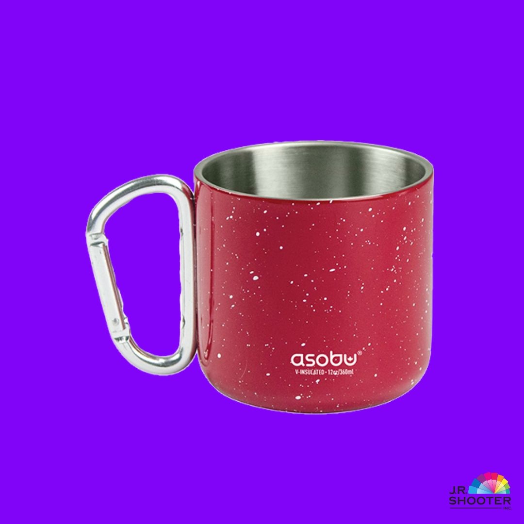 Perfect for camping. This tin speckled mug has a carabiner to attach it to your bag to carry while hiking or sitting around a campfire🔥
 #print #promotionalproducts #graphicdesign #mugprintingcustom #digitalprinting #biztip #businesshelp #marketingideas⁠
#logos #camping