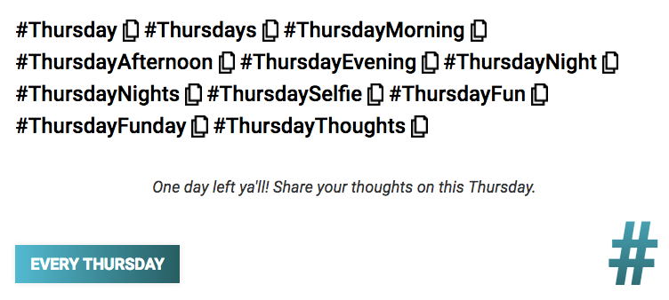 One day left ya'll! Share your #ThursdayThoughts?

More HTs on HashtagPicker.com #smm