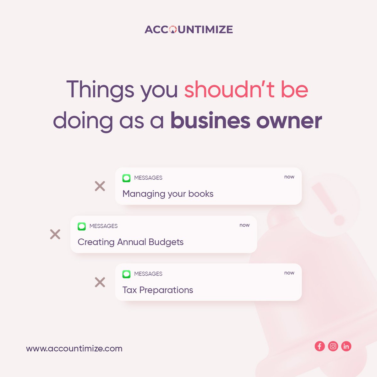 accountimize's tweet photo. These tasks can consume precious hours of your time that you can use to scale your business and do what you love.

Learn how accountimize can help you by taking overs these repetitive and boring tasks.

Visit us at https://t.co/xJIirqIFaB https://t.co/Ev394rtv6B