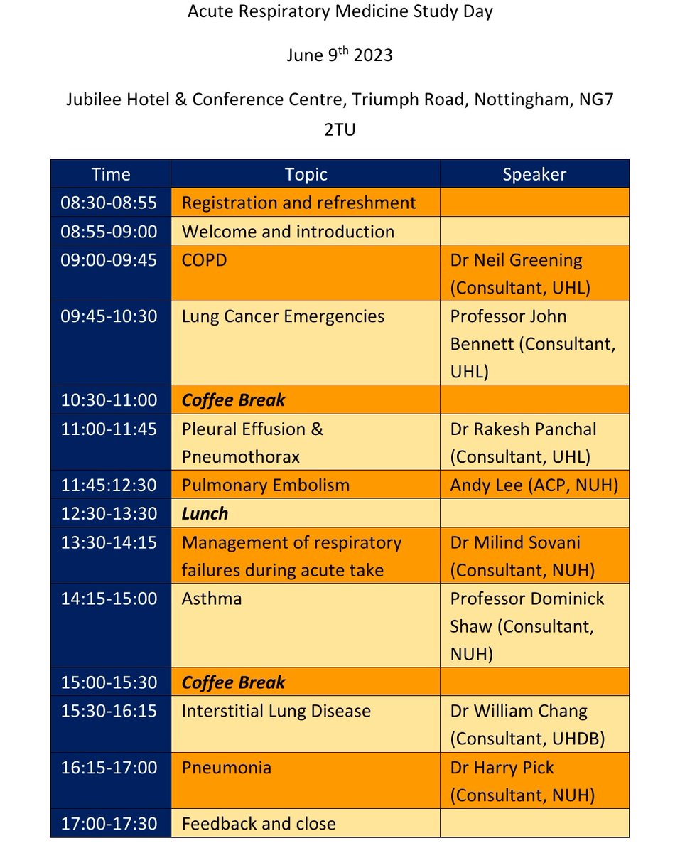 ⭐️We have a fantastic agenda for our Respiratory Medicine on the Acute Take study day tomorrow⭐️ If you are attending please arrive between 8.30-8.55 for registration & refreshments ☕️ If you will be tweeting throughout the day please use #RACPN23