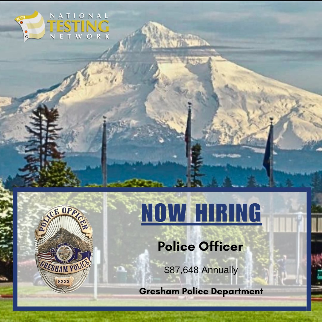 @GreshamPD [Gresham, OR] is hiring Police Officers
Required: Dept. Application & NTN Exam
Application Submission is Open
Salary: $87,648 Annual
Visit nationaltestingnetwork.com for more info
#greshampolice #OR #law #police #career #hiring #job #work #publicsafety #NTN