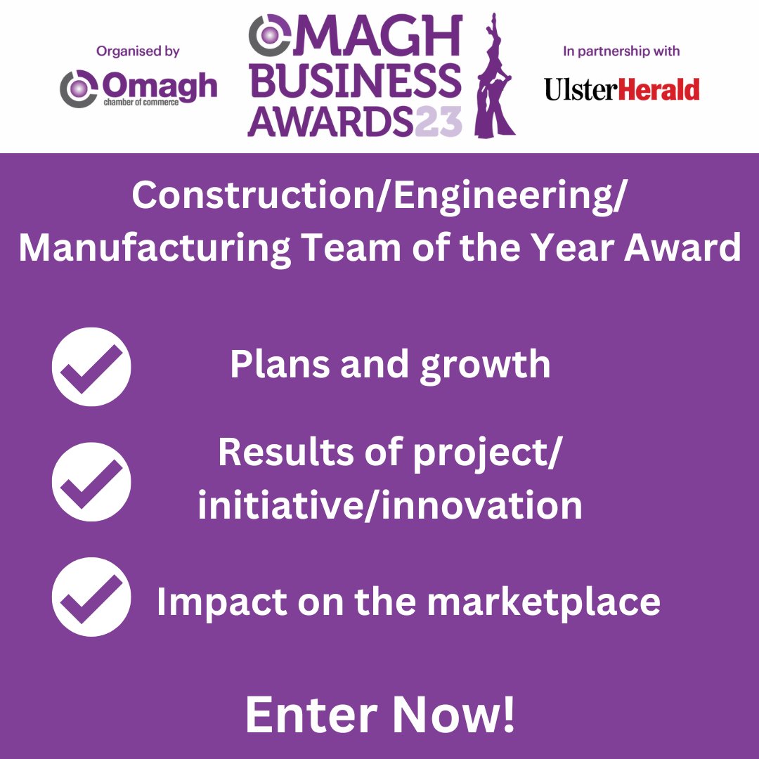 Construction/Engineering/Manufacturing Team of the Year sponsored by <a href="/fermanaghomagh/">Fermanagh & Omagh District Council</a> 

The Omagh Business Awards are organised by <a href="/OmaghChamber/">Omagh Chamber of Commerce and Industry</a> and <a href="/we_are_tyrone/">WeAreTyrone</a> 

Enter now👉 ow.ly/6Eh950OFJk9

#OBA23 #BusinessAwards #Events #LocalMedia #LocalBusiness