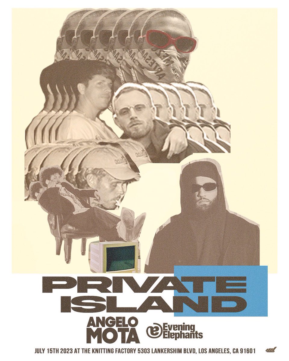 Pleased to let you know Angelo Mota &amp; Evening Elephants will be joining us July 15th at Knitting Factory! Tix: ticketweb.com/event/private-…