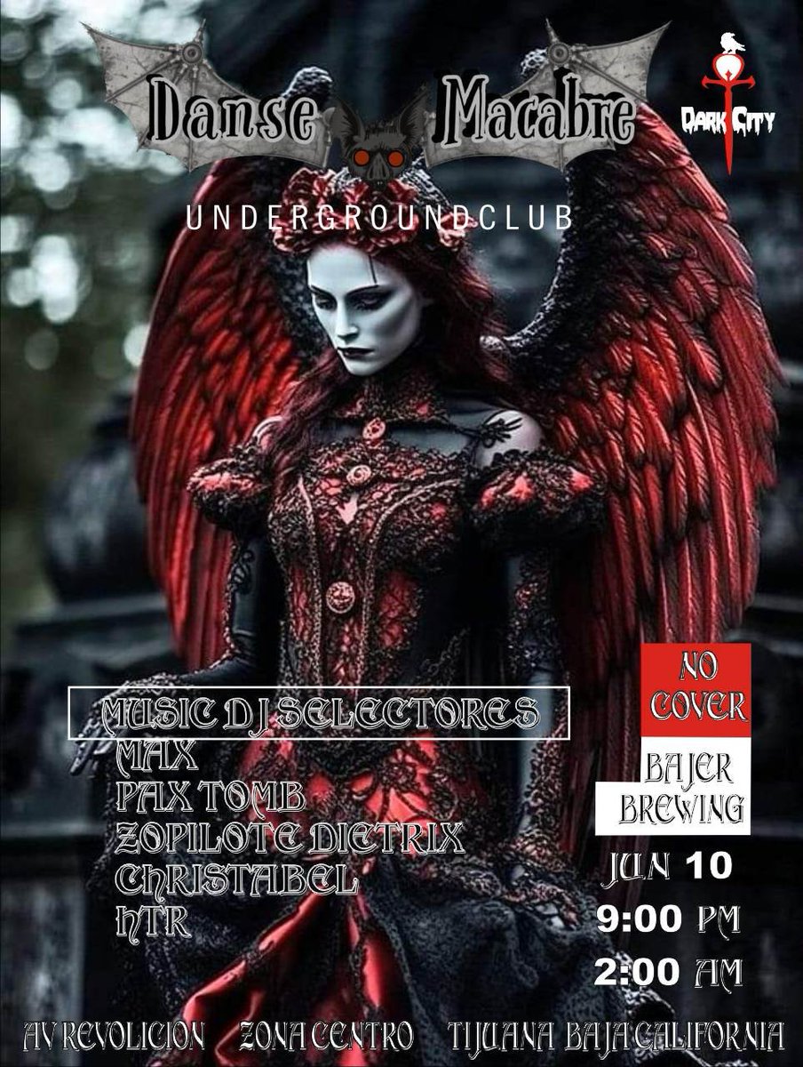 darktijuana's tweet photo. DANSE MACABRE UNDERGROUND CLUB
Sábado 10 de junio. Música con DJs en Bajer Brewing. Av. Revolución entre calles Sexta y Séptima, Centro, Tijuana.
Dos áreas, de 21:00 a 2:00. https://t.co/4vmBRVc7S1